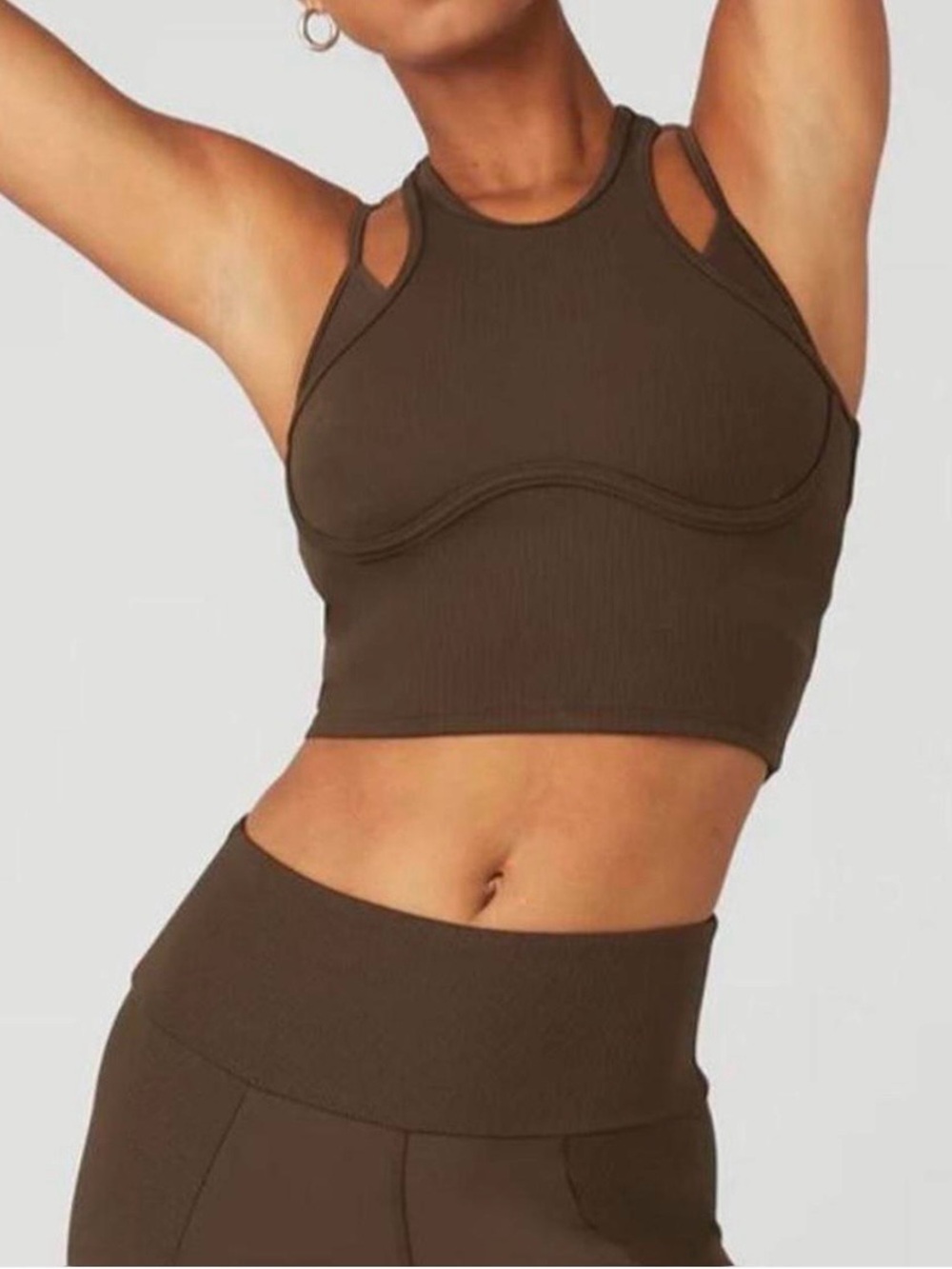 ALO Yoga Ribbed Double-Strap Crop Tank in Brown